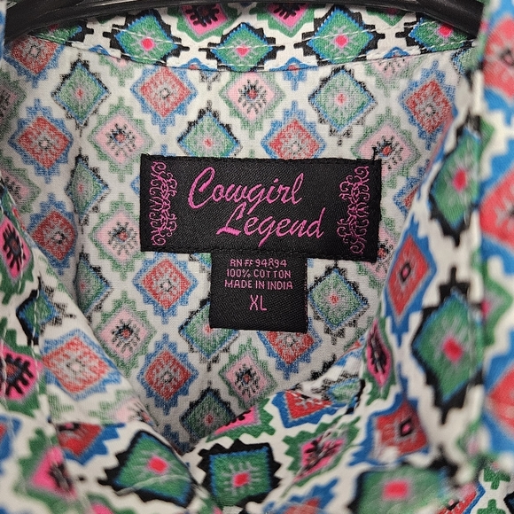 Cowgirl Legend Girls XL Green Blue Red Pink Casual Button Down Shirt Western Top - Picture 2 of 6